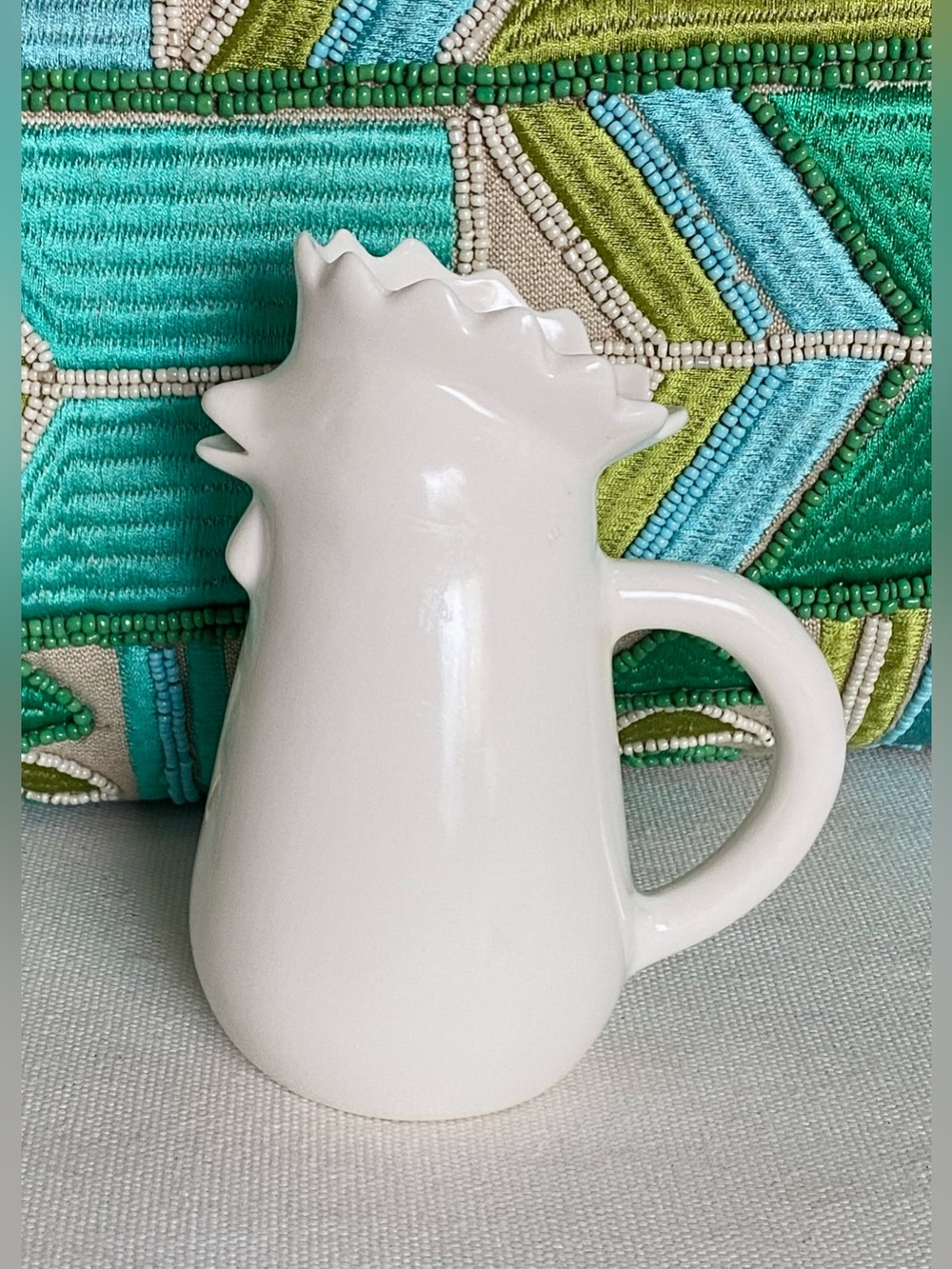 Creative Co-Op White Chicken Shaped Stoneware Creamer Pitcher 12 oz 4.5”